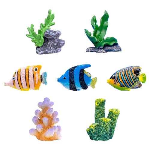 Valicaer 7 PCS Aquarium Dekoration,Fischtank Ornamente für Aquarien Landschaft Kunstpflanzen Harz Lebensechte Clownfisch Korallen Thematische Ornamente Wasserpflanzen Aquariumdekor Aquarium Zubehör