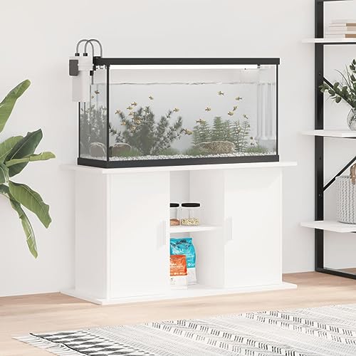 Homgoday Aquariumständer mit Fächer und Ablagen Aquarienschrank Aquarium Unterschrank Aquarium Tisch Aquarienunterschrank Terrarium Schrank Weiß 101x41x58 cm Holzwerkstoff