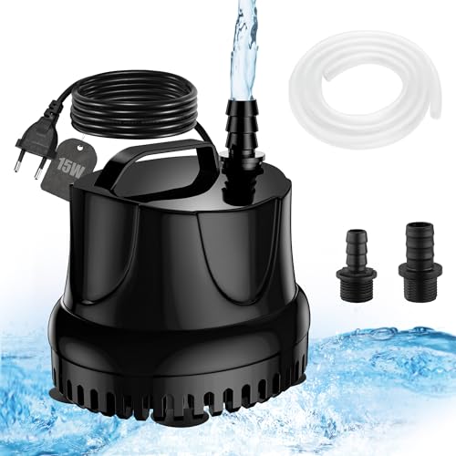 Lnicez Aquarium Pumpe 15W 800L/H Tauchpumpe Wasserpumpe Klein Ultra Leise Teichpumpe Mini Wasserpumpen Mit 1,5 m Kabel, 1 m Schlauch 2 Düsen Wasserpumpe für Aquarien, Teich, Hydrokultur,Brunnen