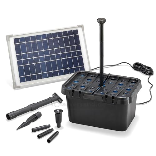 esotec Solar Teichfilterset Starter 12/650 | Teichfilter Komplettset | Pumpe 650l/h | 2 Sprinkler-Aufsätze | Solarmodul 12 Watt | Solar Teichpumpe für Außen | Springbrunnen Wasserspiel 100901