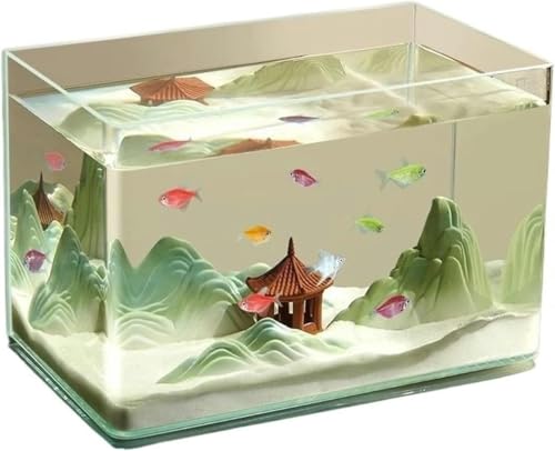 Aquarium aus Glas mit gebogenen Kanten, für Wohnzimmer, kleines Aquarium, für den Schreibtisch, transparentes Glas, Aquarium mit Schildkröten-Zuchtkasten, Aquarium-Set (35 x 20 x 22 cm), 50 x 26 x 30