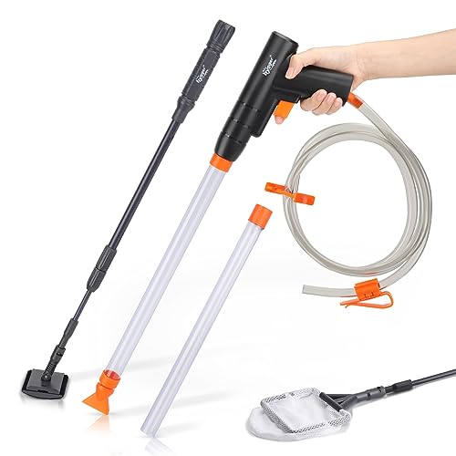 hygger Aquarium Kiesreiniger Set, Fischnetz Aquarium Reinigungs Bürste, Aquarium Mulmsauger Wasserwechsler Sandreiniger, Aquarium Siphon Staubsauger mit Wasserschlauch Controller Klemme