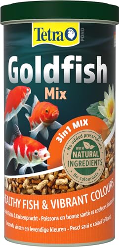 Tetra Pond Goldfish 3in1 Mix - Fischfutter-Mischung aus Flocken, Sticks und Gammarus für alle Goldfische und Kaltwasserfische im Teich, 1 L Dose