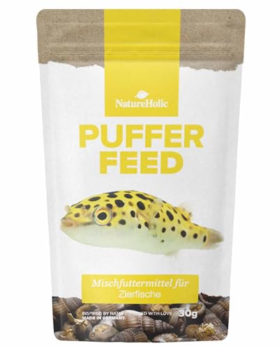 NatureHolic PufferFeed | hochwertiges Alleinfuttermittel für Kugelfische | natürliche & gefriergetrocknete Meeresschnecken | Reich an Proteinen | 30 g