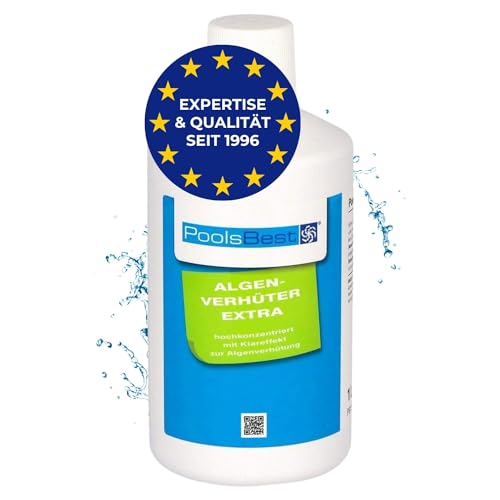 PoolsBest Algenverhüter extra 1L I schaumfreier Algenvernichter für Pool I hochdosiertes Algenmittel zur Wasserpflege- & Reinigung I Poolreiniger mit Klareffekt gegen grünes Wasser im Pool