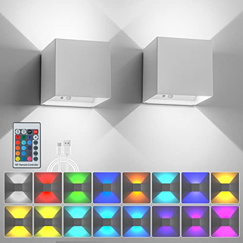 SURPALIG 2St RGB Wandlampe 16 Farben LED Beleuchtung für Zimmer Deko, 4200mAh Fernbedienung Wandlampe mit Schalter Akku Wandleuchte Ohne Stromanschluss und Kabellose Wandleuchte für Wandbeleuchtung