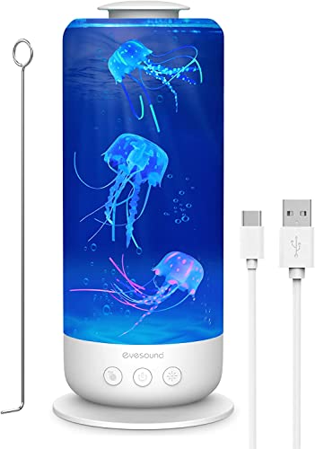 Eyesound Quallenlampe, 2,5 l, USB-Plug-in-Quallenlampe, LED-Farbwechsel-Quallenaquarium mit Geschwindigkeitsregelung und 2 Lichtmodi, Stimmungslampe für das Home-Office-Zimmer, Geschenke für Kinder