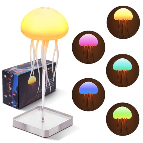 Umikk Quallenlampe, LED Fantasy Quallenlampe, Leuchtende Quallen, LED Quallen Lampe Stimmungslicht Geschenke, Tragbare Quallen Lampe, für Dekorative Atmosphärenbeleuchtung (mit Sockel)