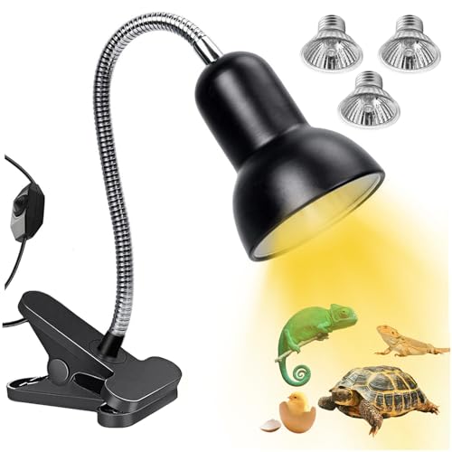 TOGETDREAM Schildkröte Wärmelampe Reptilien Terrarium Lampe Wärmelampe Terrarium mit 360°Schwenkklemme Clip 25 W, 2 * 50 W Glühbirne UVA, UVB-Wärmeheizung Schildkröte, Schlange, Eidechse usw Halogen