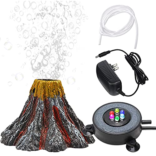 YWNYT Aquarium Vulkan Ornament Kit Multi Farbe LED Licht Luftstein für Aquarien Aquarium Dekoration Vulkan Luftblase Aquarium Bubbler für Aquarium Fisch Tank Dekoration