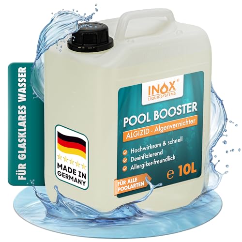 INOX® - Effektiver Pool Booster 10L | Algenvernichter | Flüssiges Algizid für Pool | Desinfizierendes Reinigungsmittel gegen Algen | Hochwirksames