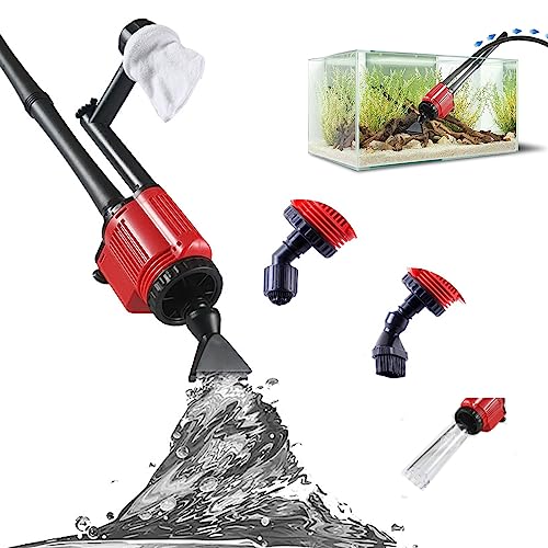 Elektrisch Aquarium Mulmsauger Reiniger Sand Kies, Fischbehälter Staubsauger Kiesreiniger Siphon für Aquarien Wasserwechsel, Schmutzreinigung+Sandreiniger+ Fischtrümmerreiniger (Red)