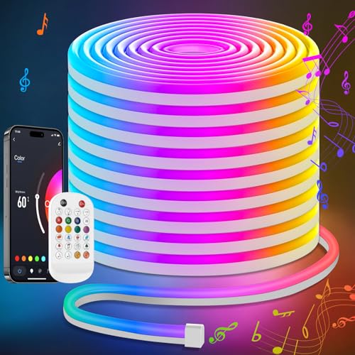 Lamomo Neon LED Strip 20m, RGB Neon Led Streifen mit Fernbedienung APP Steuerung, Wasserdichte Flexible Led Leiste, Musik Sync Indirekte Beleuchtung Band für Wohnzimmer,Schlafzimmer, Spielzimmer