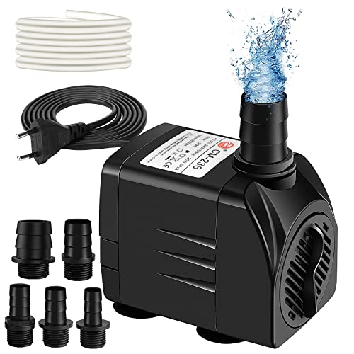 25W 2000L/H Mini Wasserpumpe Aquariumpumpe, Aquarium Pumpe, Ultra Leise Tauchpumpe Klein Springbrunnenpumpe mit 1,4 m Netzkabel, 5 Düse & 1,5 m Schlauch für Aquarien Garten Teich Statue (Schwarz)