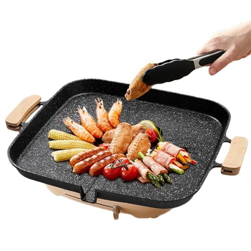 Jubepk Grillpfannen für Outdoor-Grill, Grillpfanne für Herdplatte, integrierter Fettablauf, Antihaft-Pfanne, quadratisch, tragbare Pfanne, flaches Design für Camping, Feldgrill oder Outdoor