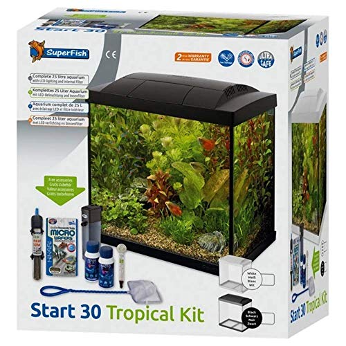 SuperFish SF Tropical Set 30 Aquarium schwarz inkl. Filter, Heizer, Wasseraufbereiter, Kescher, Thermometer und Futter