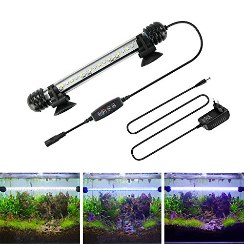 BELLALICHT LED Timer Aquarium Beleuchtung - Aquarien Lampe [Weiß Blau Licht] mit eingebautem Timer Dimmer, Dimmbar 10 Helligkeitsstufen IP67 Wasserdicht Light für Fisch Tank Pflanze, L-19