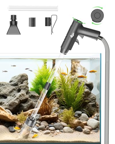 AQQA Aquarium Sauger, 4 in 1 Upgrade Starke Ansaugung Aquarium Reinigungsset Mulmsauger Aquarium für Wasserwechsel Sandwaschen Wasserfilterung und Wasserumwälzung