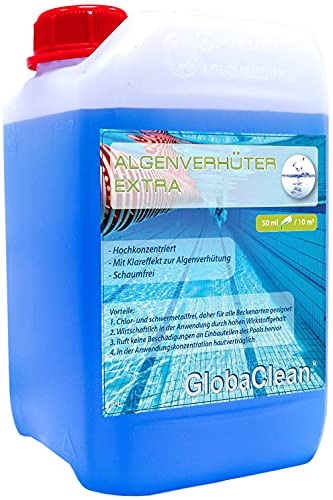 GlobaClean Algizid für Pool 3L mit Klareffekt 2.0 - Maximaler Algenschutz - Algenvernichter Pool - Poolklar für Pool flüssig - Algenmittel für sauberes Poolwasser