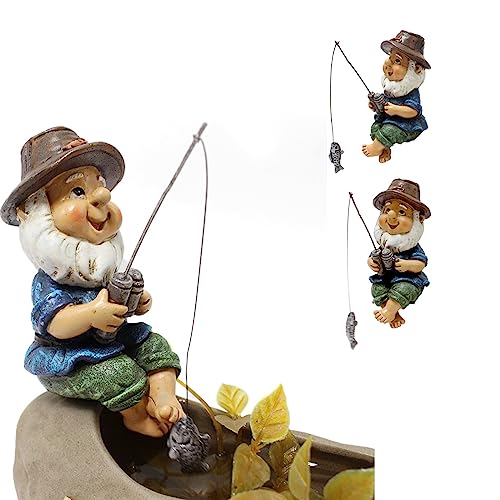 cailiya Zwerg Angeln,Gartenzwerge Für Außen Angler,Gartendeko Figuren,Lustige Gartenzwerge, Harz Angeln Zwerg,Gartenteich deko Für Outdoor Garten Hof Rasen(1Pcs)