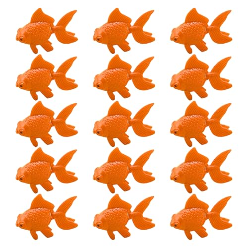 FUIPVGI 15 Stück Künstliche Bewegliche Fische Künstliche Fisch Schwimmende Deko Künstlicher Goldfisch Plastik Schwimmende Fische für Aquarien Kunststoff Fische für Aquarium Aquarium Ornament (Orange)