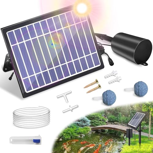 UKSUNVI Solar Teichbelüfter mit Luftpumpe 3 Modi (18H/36H/72H) Solar Belüfter für Teich Outdoor, 4W & 2200mAh Solarbetriebene Luftpumpe mit Blasenregler für Kleine Fische Teich, Aquarium