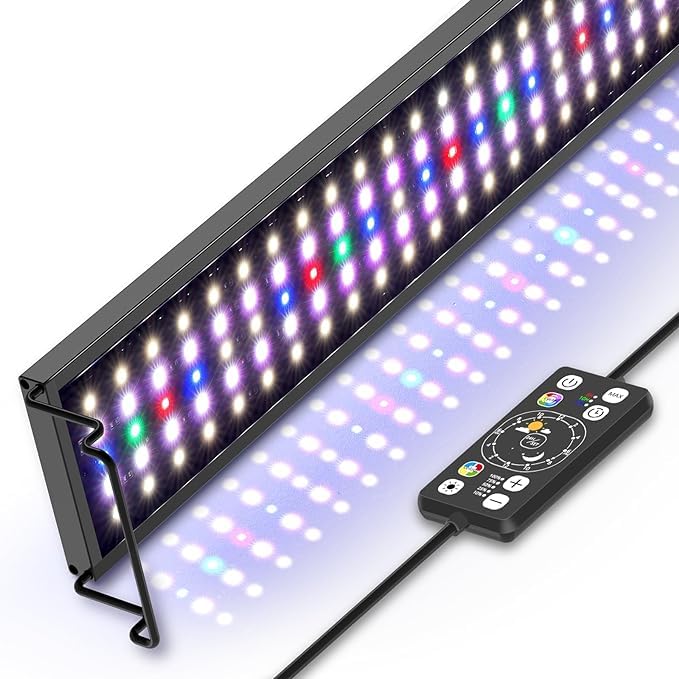 hygger 48W Aquarium-LED-Licht, Vollspektrum Beleuchtung für Aquarien mit 24/7-Tag-Nacht-Zyklusmodus, automatischem Ein-/Aus-Timer, Einstellbare Helligkeit, 7 Farboptionen, für 121-137cm Süßwasser Tank