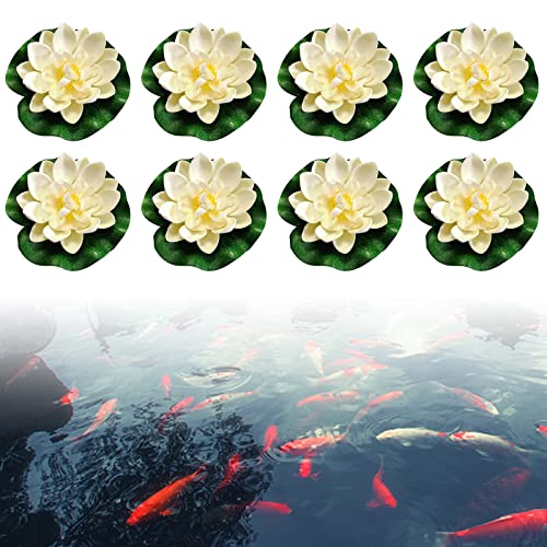 Schwimmende Blumen, 8 Stück Künstliche Seerosen, Schwimmende Seerose Klein, Künstliche Blumen White Lotus Simulation Schwimm Teich Lotus für Aquarium Terrasse Garten Pool Garten Teich