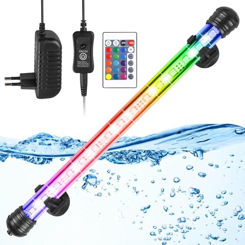 Aquarium Beleuchtung, RGB 16 Einfarbige Farben Aquarium Licht mit Steuerung Fernbedienung, IP68 Wasserdicht Aquarium LED Beleuchtung mit 7 Farben für Fisch Tank Pflanze, Bepflanzte Tanks (28CM)