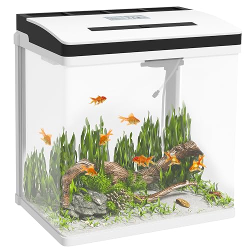 PawHut Glas Aquarium 28L Kleines Aquarium mit Filtersystem LED Beleuchtung Wasserpumpe 38x26x39,5 cm Weiß