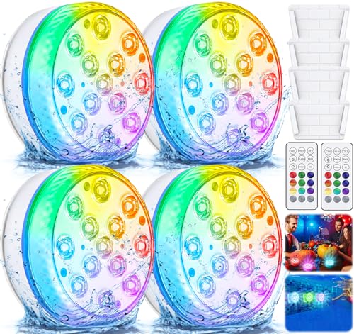 Amzeeniu Unterwasser Licht,13 LED Poolbeleuchtung Unterwasser Beleuchtung Wasserdichte RGB Multi Farbwechsel Pool mit Fernbedienung,IP68 Dekolichter für Spa Badewanne Aquarium,Brunnen