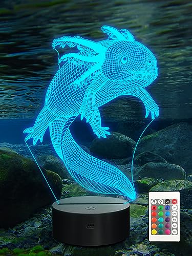 Ammonite Axolotl Lampe für Kinder, 3D Illusion Nachtlicht 16 Farbwechsel mit Fernbedienung und Timer, für Kinder Freunde & Familie Liebhaber Axolotl Fan