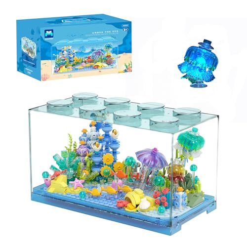 VannMold JK8351 Aquarium Bausatz mit Licht, Korallenriffe, Quallen-Unterwasser-Wunder Klemmbausteine, tolles Geschenk für Kinder ab 8 Jahren und Erwachsene, auffällige Heimdekoration