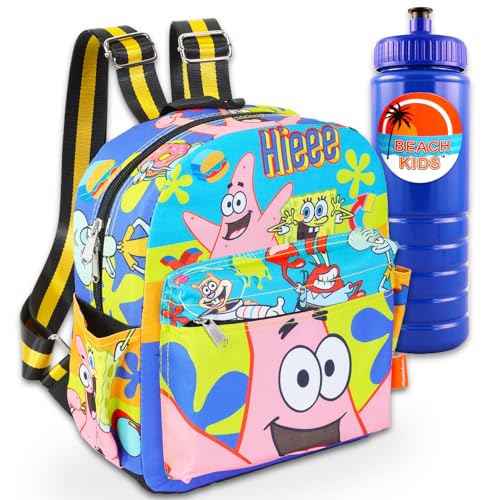 SpongeBob Rucksack-Set, 30,5 cm, Mini-Spongebob-Schwammkopf, modische Tasche, 740 ml Wasserflasche, mehr | Mini-SpongeBob-Rucksack, Geldbörse, Schultertasche, Spongebob Schulbedarf, Mini Spongebob