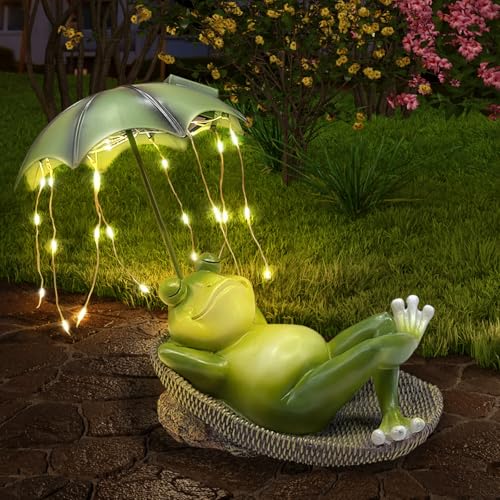 lifemet Outdoor Solar Frosch Garten Dekoration - Lustig Frösche Einschirm Figurch Garten Statue，IP65 wasserdichte LED Teich/Rasen/Haus/Für Terrasse Ornamente Geschenk für Frauen Mama