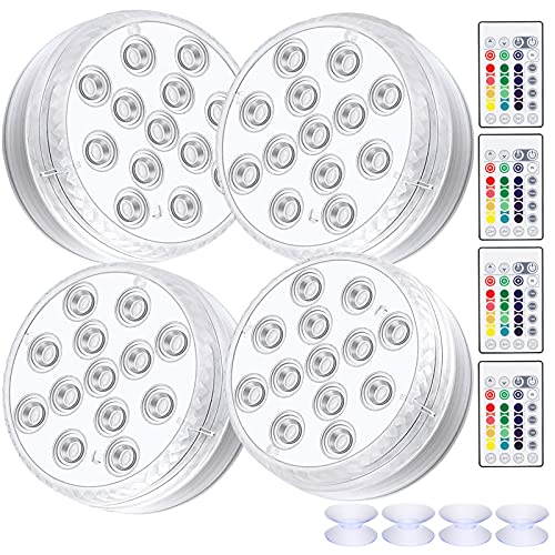 ALED LIGHT Unterwasser LED RGB Lichter, 4 Stück 13 LED Wasserdichte LED Leuchten Multi Farbwechsel Teichbeleuchtung mit Fernbedienung, 4 x Saugnapf, LED Licht für Vase Base Pool Fisch Tank Dekoration