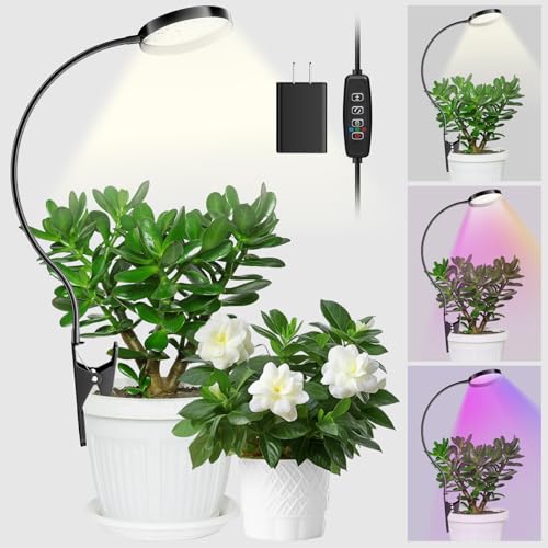 YUYMIKA LED Vollspektrum Pflanzenlampe, Pot-Clip Pflanzenlicht für Zimmerpflanzen, Pflanzenwachstumslampe mit 3/6/12 Timer, 10Helligkeitsstufen, Growlight, 10W Wachstumlampe für kleine Pflanzen(1)