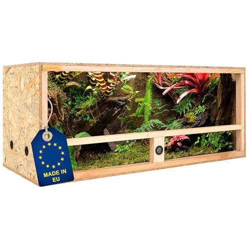 ITA Holz Terrarium 120x50x50 cm mit Seitenbelüftung & Integriertem Hygrometer - Holzterrarium aus OSB-3 Platten - Terrarien für Reptilien, Schlangen, Amphibien - EU Produkt, FSC Zertifiziert