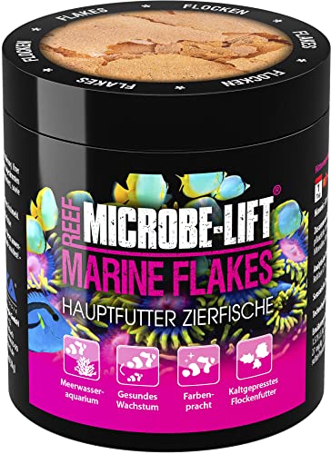 MICROBE-LIFT Marine Flakes - 250 ml - Qualitäts-Flockenfutter für Meerwasserfische, fördert Farbenpracht und Wachstum, kaltgepresst, unterstützt die Fischgesundheit.