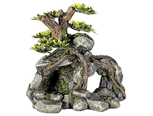 Nobby Aqua Ornaments STEINHÖHLE mit Pflanzen, 13,3 x 9,5 x 12,8 cm, 1 Stück