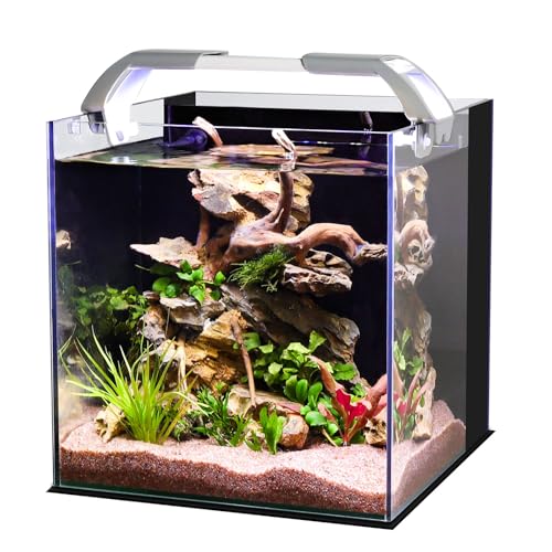 fishkeeper Aquarium-Starter-Set, kleines Aquarium mit Filter und einstellbarer 3-farbiger Beleuchtung, selbstreinigendes Fischglas, randloses Aquarium mit Nivelliermatte für Anfänger