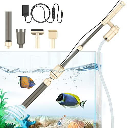 bedee Elektrischer Aquarium-Kiesreiniger, Aquariumreiniger, 6-in-1 Automatischer Aquariumreiniger, Staubsauger-Set für Wasserwechsel & Sandwaschsand mit einstellbarem Wasserfluss, DC 12 V, 18 W, Beige