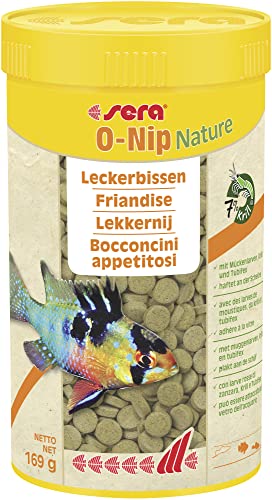 sera O-Nip Nature 265 Tabs 8.45 oz | Complete Feed for all Ornamental Fish | Adhesive Tablets Stick to the Aquarium Glass | High Protein | No Dyes & Preservatives | With Bloodworms, Krill & Tubifex