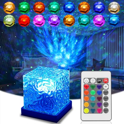 Wave Lamp Tischlampe, Tischlampe LED Nachttischlampe, Ozeanwellen LED Galaxy Sternenprojektor Lampe, 16 Colors Sternenhimmel Projektor, Sternenlicht Projektor Lampe mit Fernbedienung, USB-Aufladung