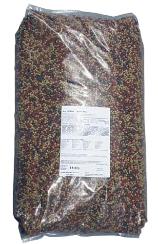 AquaForte Hochwertiges schwimmendes Grundfutter für Zierfische 15 kg (± 40 Liter) Medium Pellets 6mm, Vier verschiedene Fischpellets, Rohprotein: 32,3%, Rohfett: 4%, Rohzellulose: 4,5%, Rohasche: 5,6%