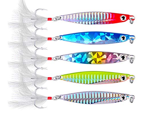 WYMAODAN Angelköder Set, 5PCS Metall Angelköder Paillettenlöffel mit hartem Köder für Sea Lake Köder Werkzeug für Salzwasser Süßwasserforellen Bass Lachs Angeln (30)