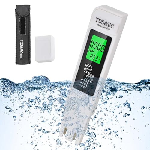 3 in 1 Messgerät Wasserqualität Tester, Tragbar Digital TDS/EC Temperature Meter Tester Pen, mit LCD Hintergrundbeleuchtung, Leitwertmessgerät mit hoher Genauigkeit, für Wasser, Aquarium, Teich