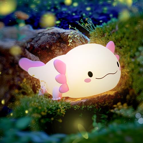 UNEEDE Axolotl Nachtlicht, Nachtlicht Kinder Stilllicht, Silikon Nachttischlampe, Rosa Axolotl Aufladbar Touch LED Dimmbar Tischlampe, Geschenk für Kinder Baby Mädchen Junge