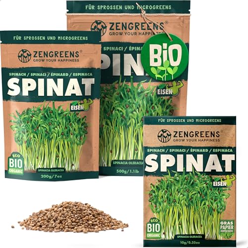 ZenGreens® - Bio Spinat Samen - Wähle zwischen 10g, 200g und 500g - Spinatsamen mit Keimrate von über 97% - Spinat Keimsprossen - Spinat Saatgut zum Sprossen ziehen - wiederverschließbare Verpackung