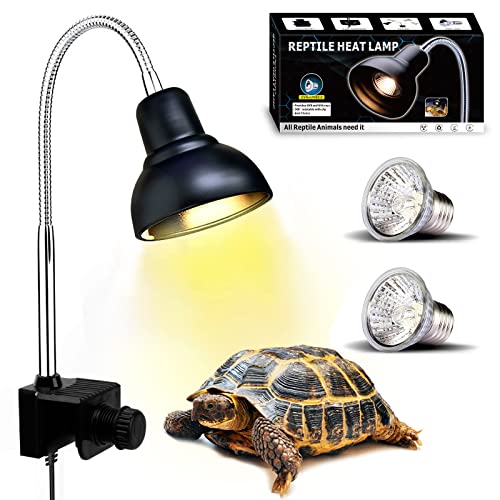 PewinGo Schildkröte Wärmelampe, Wärmespotlampe für Aquarium Reptil mit 2 UVA UVB Basking Spot Glühbirnen und 360°Schwenkklemme für Schildkröte, Schlange, Eidechse usw Halogen, Orangefarbenes Licht